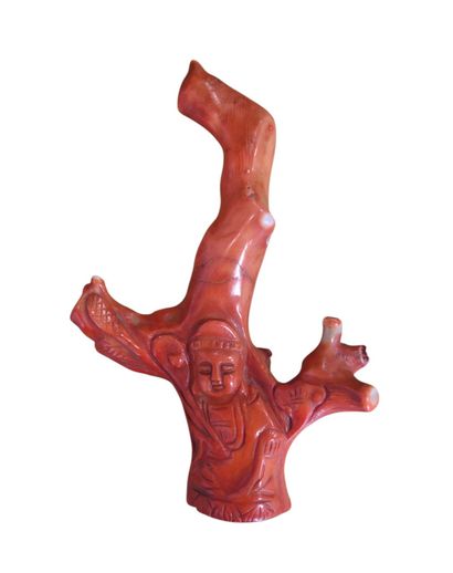 Figure chinoise en corail rouge sculpté –...