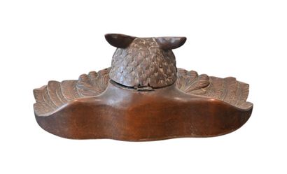 Encrier en bois sculpté – Hibou, Forêt-Noire,...