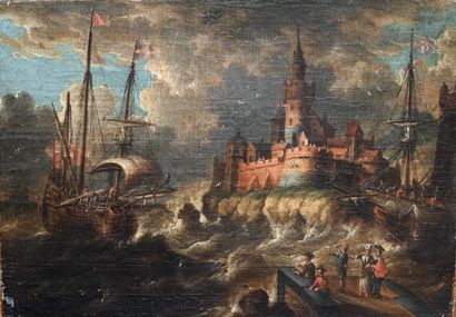 École hollandaise, vers 1680–1710 – Vue portuaire...
