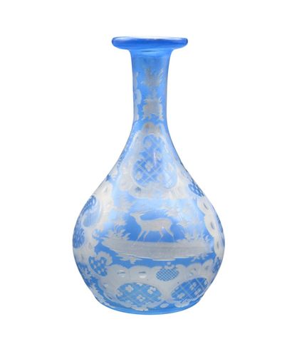 Set of three glass cameo bottles and covered...