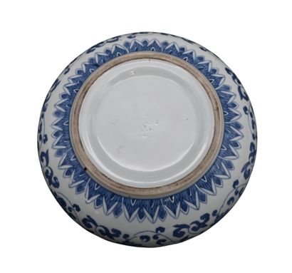 Brosse à laver en porcelaine bleue et blanche,...