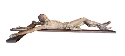 Crucifix en bois sculpté et polychromé, XVIIIe...
