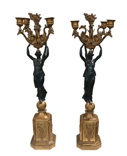 Important pair of Empire period gilt bronze...