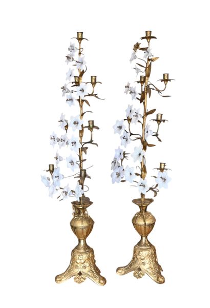 Pair of large Neo-Gothic church candelabra,...