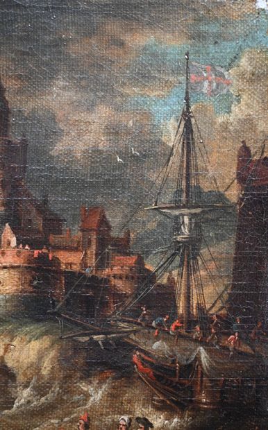 École hollandaise, vers 1680–1710 – Vue portuaire...
