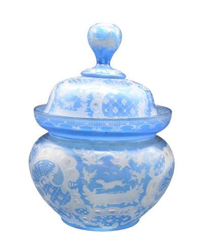Set of three glass cameo bottles and covered...
