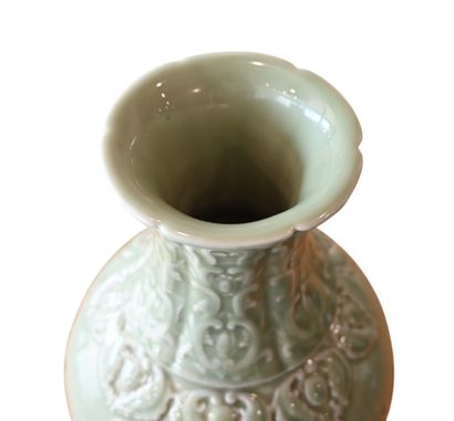 Chinese celadon porcelain vase with famille...