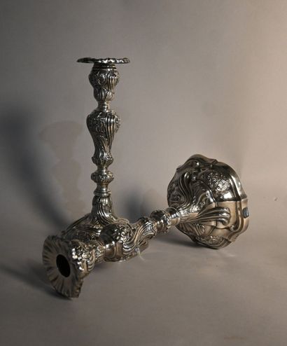 Pair of silver torches, Brussels 1766, Louis...