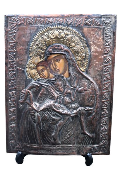 Byzantine Icon of the Virgin and Child, hammered...