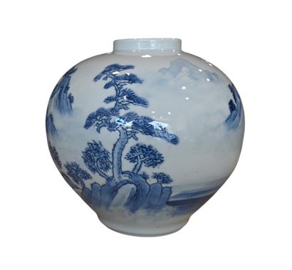 Vase coréen en porcelaine bleu et blanc –...