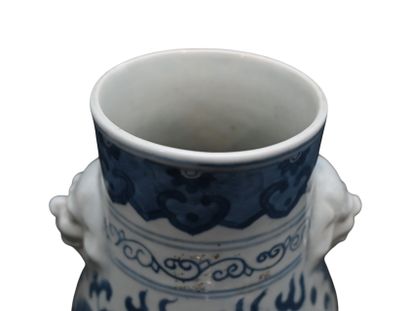 Vase en porcelaine chinoise bleu et blanc,...