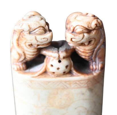 Cachet sceau chinois en stéatite sculptée,...