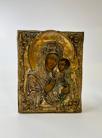 Early Russian icon - Virgin and Child (Eleousa...