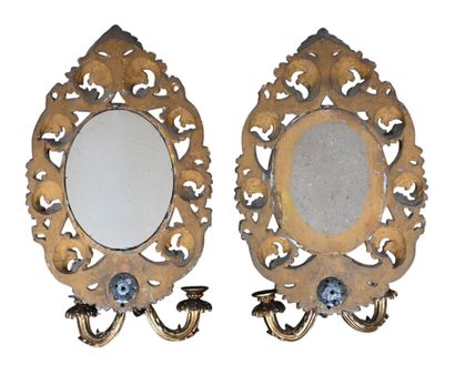 Pair of carved and gilded wood girandole...