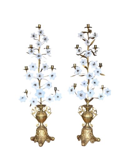 Pair of large Neo-Gothic church candelabra,...