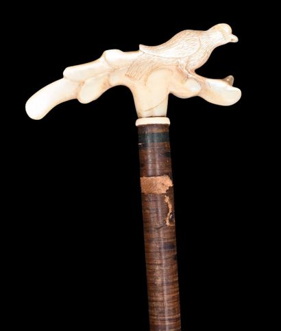 Carved mother-of-pearl cane with handle,...
