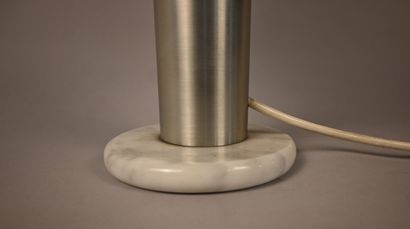 Modernist table lamp in brushed steel, marble...