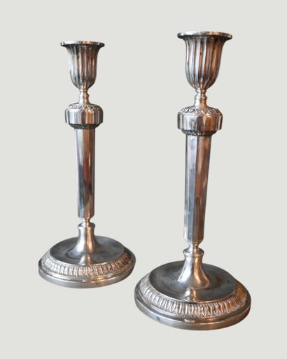 Pair of silver candlesticks, Antwerp, 1792,...