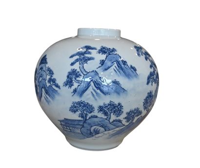Vase coréen en porcelaine bleu et blanc –...
