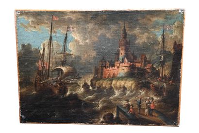 École hollandaise, vers 1680–1710 – Vue portuaire...