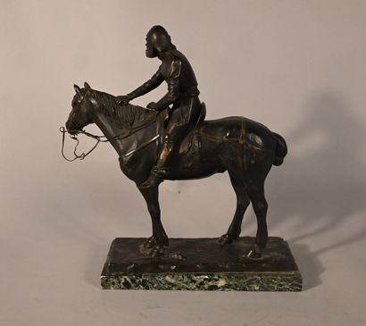 Cavalier en bronze sur socle en marbre, XIXe–début...