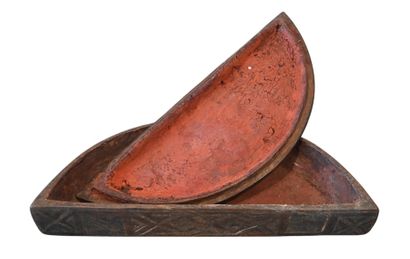 Kuba tukula powder box in half-moon shape,...