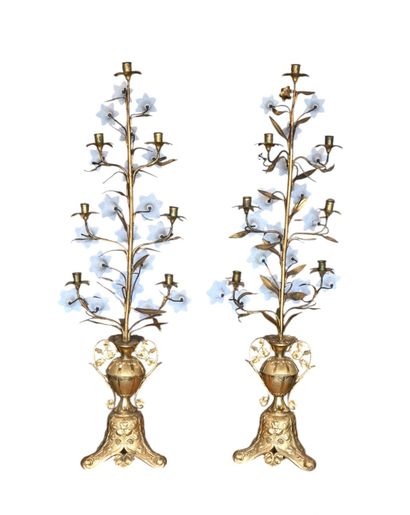 Pair of large Neo-Gothic church candelabra,...
