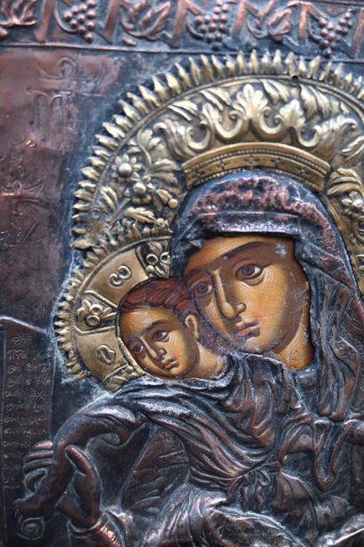 Byzantine Icon of the Virgin and Child, hammered...
