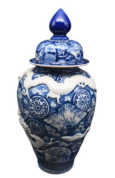 Grande vase chinoise en porcelaine bleu et...