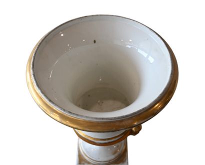 Pair of gilded and white porcelain urn vases,...