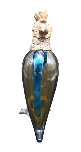 Parrot-shaped zoomorphic decanter - blown...