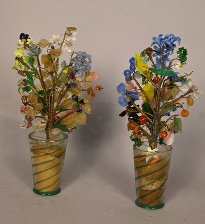Pair of Murano glass floral arrangements,...