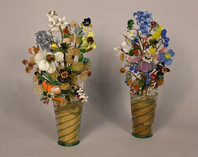 Pair of Murano glass floral arrangements,...