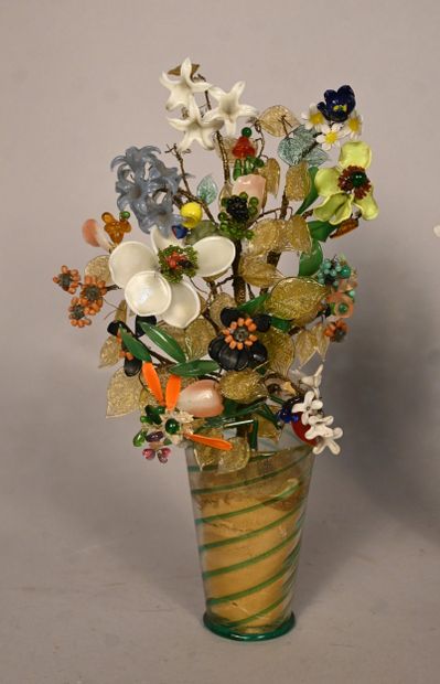 Pair of Murano glass floral arrangements,...