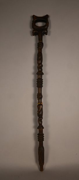 Yaka stick with two carved figures, first...