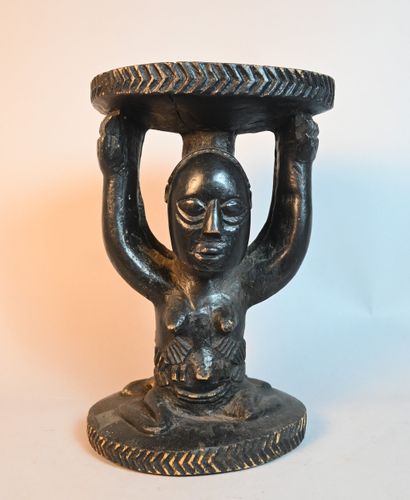 Tabouret caryatide Luba à double personnage...