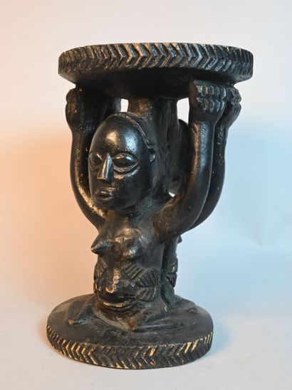 Tabouret caryatide Luba à double personnage...