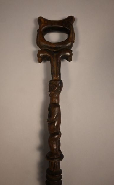 Yaka stick with two carved figures, first...