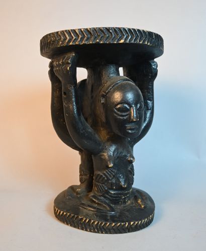 Tabouret caryatide Luba à double personnage...