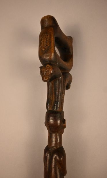 Yaka stick with two carved figures, first...