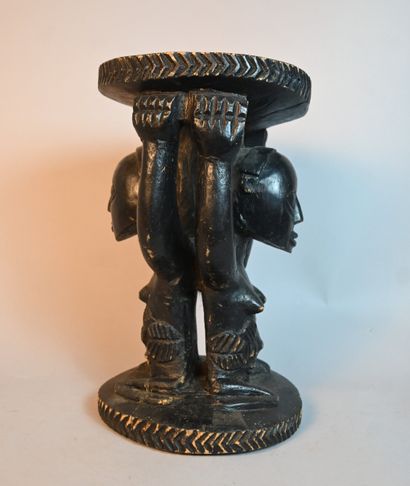 Tabouret caryatide Luba à double personnage...