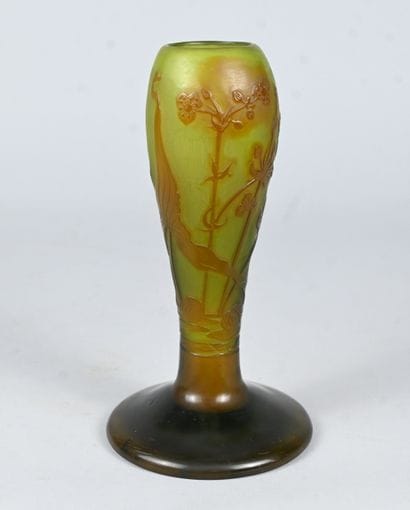 Émile Gallé, cameo glass vase with floral...