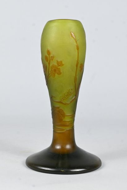 Émile Gallé, cameo glass vase with floral...