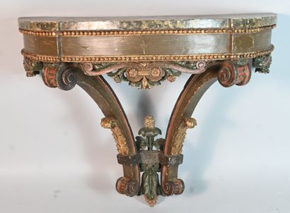 Wall console with mirror, carved wood, 18th...
