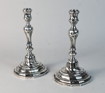 Pair of Louis XV style silver candlesticks,...