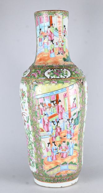Canton porcelain baluster vase decorated...