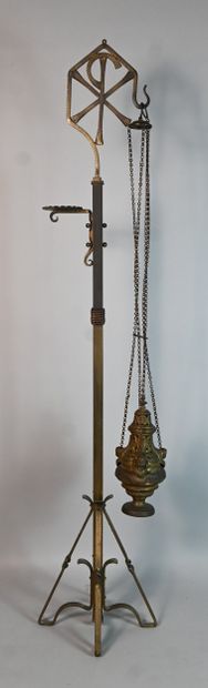 Copper incense burner with bronze base -...