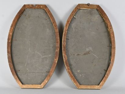 Pair of curved paintings on sheet metal with...