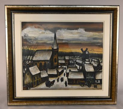 Nest Martens (1925-2024), snowy village scene,...