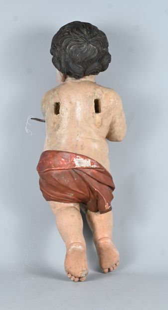 Italian wooden angel with glass eyes, 18th...